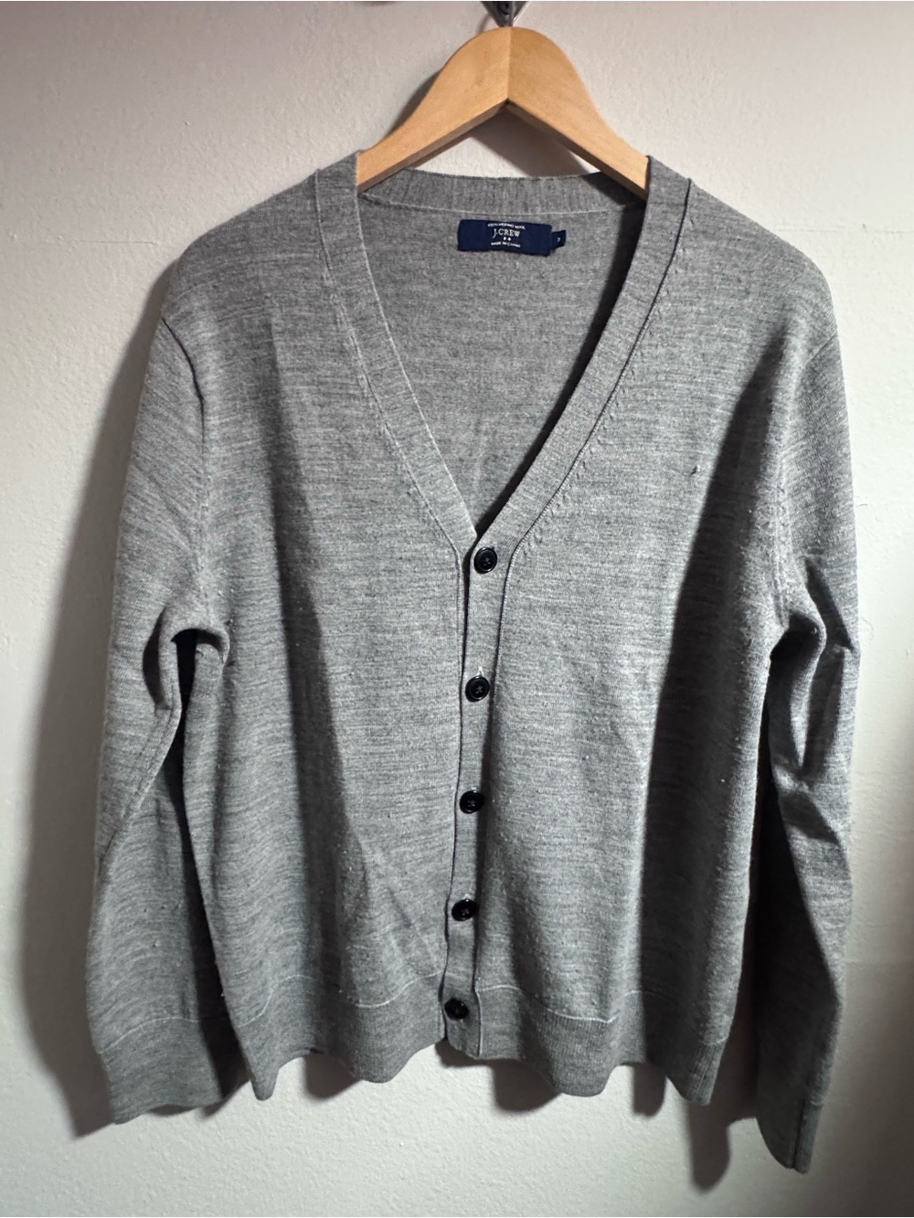 J. Crew Men's 100% Merino Wool Gray V-Neck Button Cardigan